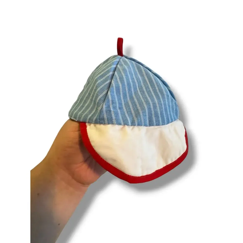 Vintage Baby Baseball Cap Blue White Striped Red Trim Infant Hat Photo Prop
